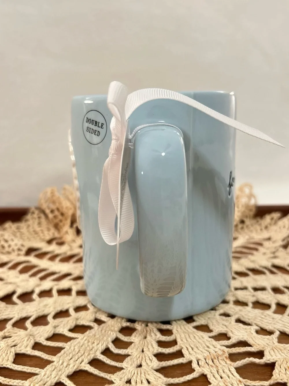 NWT Rae Dunn Blue Floral Grateful Double Sided Ceramic Mug